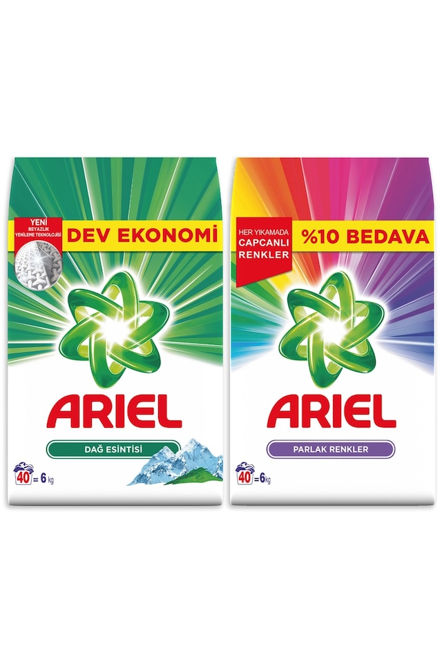 Ariel Dağ Esintisi Beyazlar İçin 6 KG + Renkliler İçin 6 KG