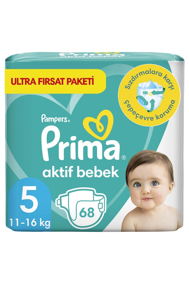 Prima Aktif Bebek 5 Beden Junior Bebek Bezi Ultra Fırsat Paketi 68 Adet