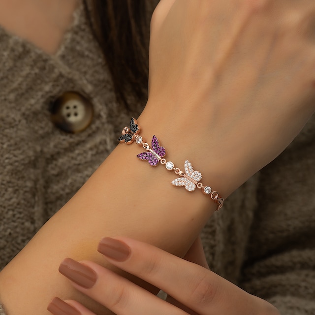 925 Ayar 3'Lü Kelebek Bileklik Kadın Gümüş Bileklik