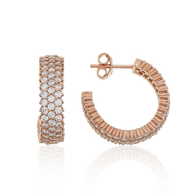 Gümüş Pazarım Zirkon Taşlı 3 Sıra Yuvarlak Tamtur Gümüş Küpe