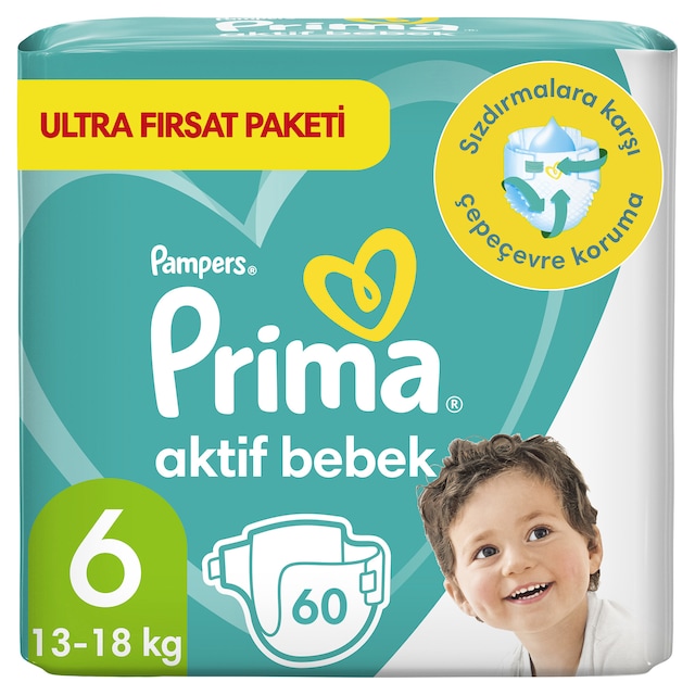 Prima Aktif Bebek 6 Beden Ekstra Large Bebek Bezi Ultra Fırsat Paketi 60 Adet