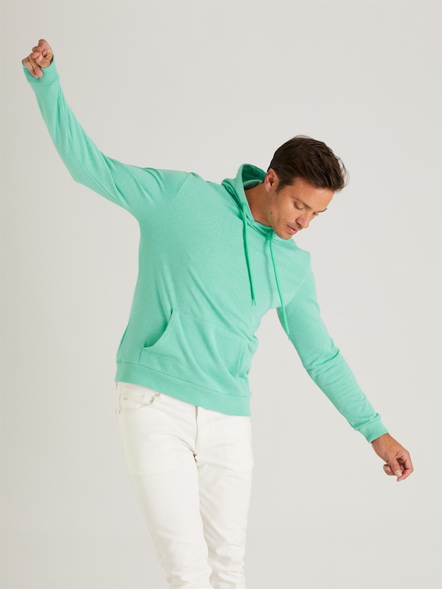 SU YEŞİLİ KAPÜŞONLU KANGURU CEPLİ ERKEK SWEATSHIRT - SLIM FIT