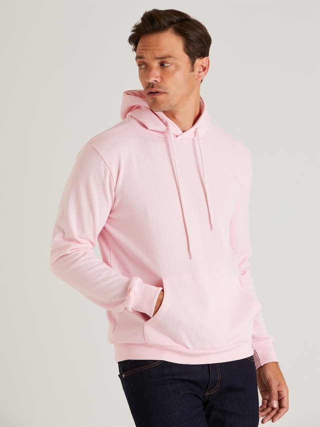 PEMBE KAPÜŞONLU KANGURU CEPLİ ERKEK SWEATSHIRT - SLIM FIT