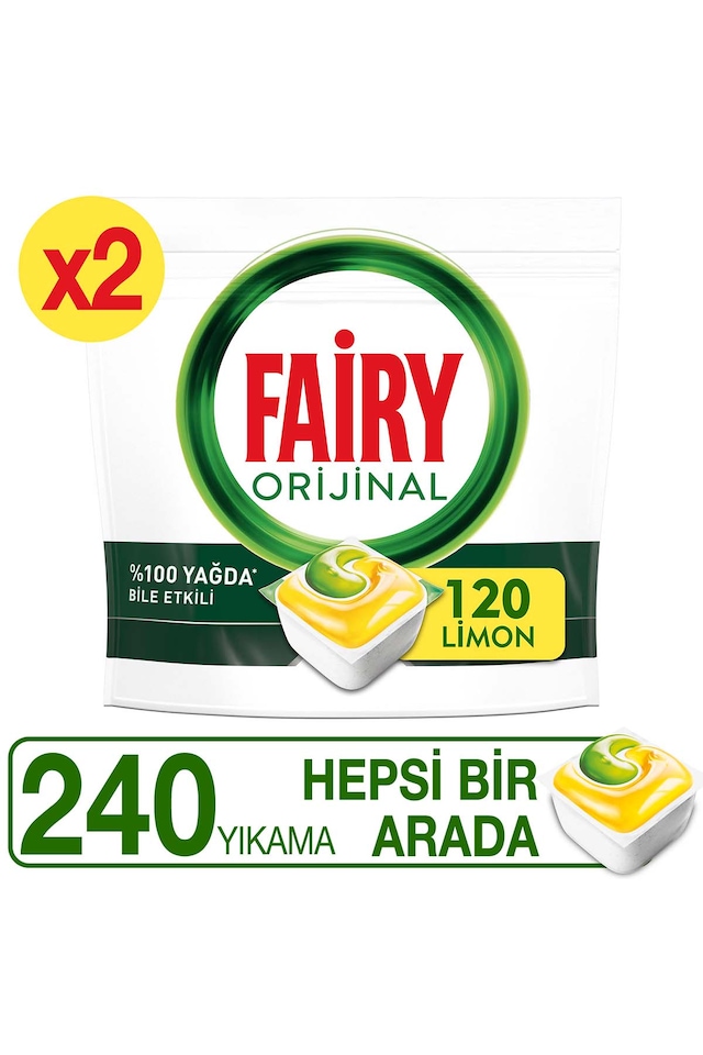 Fairy Hepsi Bir Arada Limon Kokulu 240 Yıkama Bulaşık Makinesi Deterjanı Tableti - Kapsülü