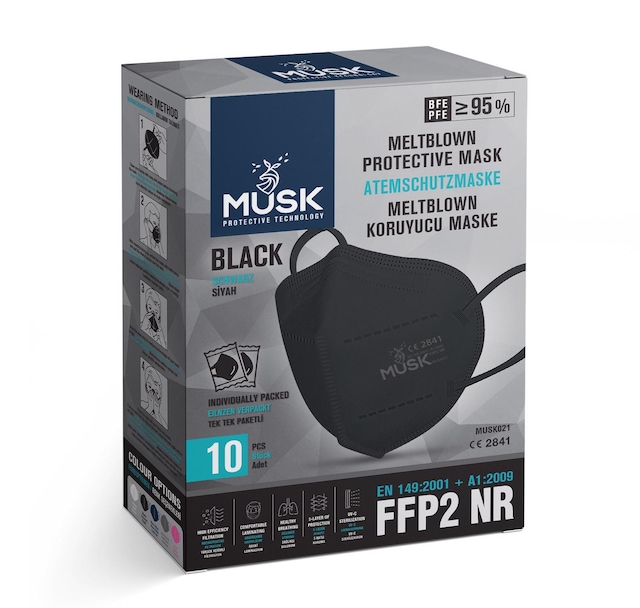 Musk FFP2 N95 Koruyucu Maske Siyah 10'lu