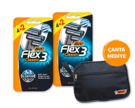 Bic Flex 3 Classic Tıraş Bıçağı 4+2'li Blister x 2 + Çanta
