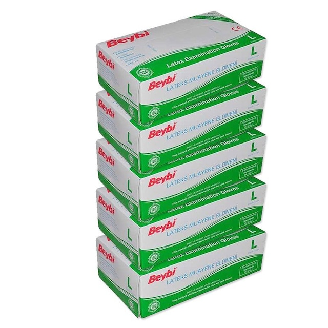 Beybi Lateks Pudralı Muayene Eldiveni 5 x 100 Adet