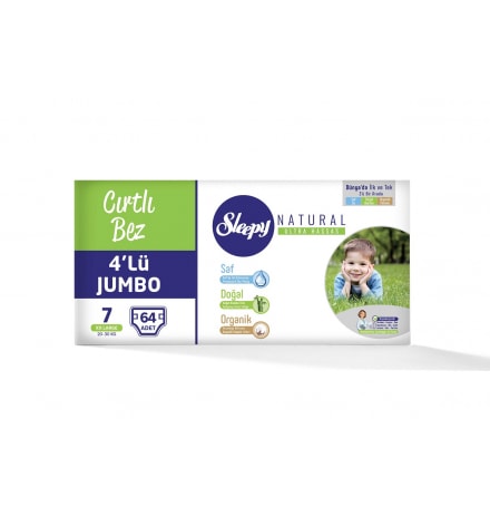 Sleepy Natural Bebek Bezi 7 Numara XXlarge 2'li Jumbo 64 Adet