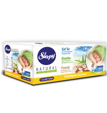 Sleepy Natural Ultra Hassas Yenidoğan Islak Pamuklu Havlu 12 x 40'lı