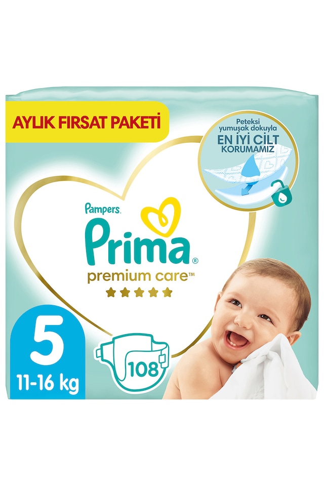Prima Bebek Bezi Premium Care 5 Beden Aylık Fırsat Paketi 108 Adet