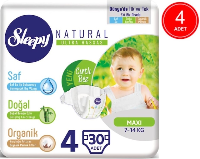Sleepy Natural Bebek Bezi 4 Numara Maxi 4 x 30 Adet