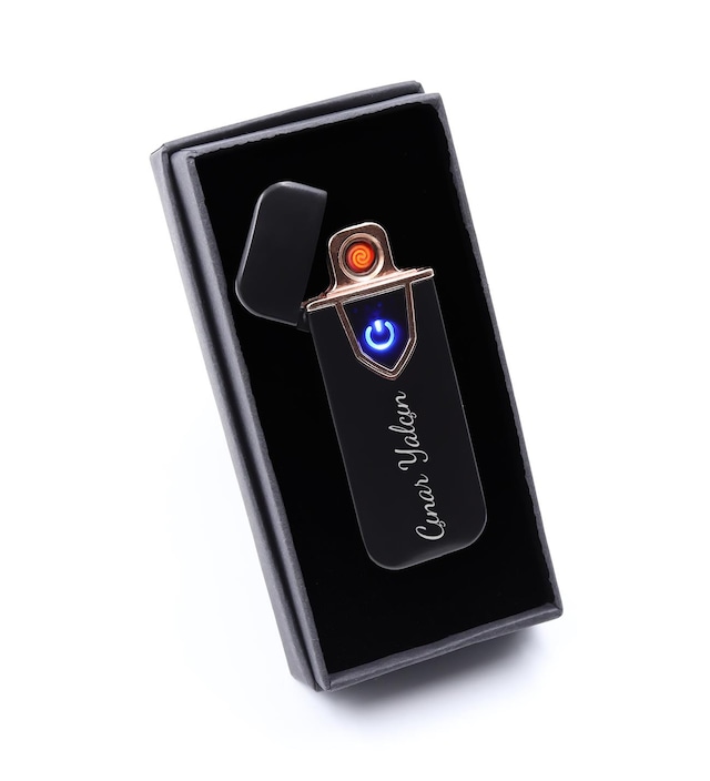 Kişiye Özel Siyah/Rose Usb Şarjlı ve Dokunmatik Çakmak
