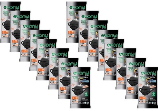 Evony Yumuşak Elastik Kulaklı 3 Katlı Telli Siyah Maske 10lu x 1