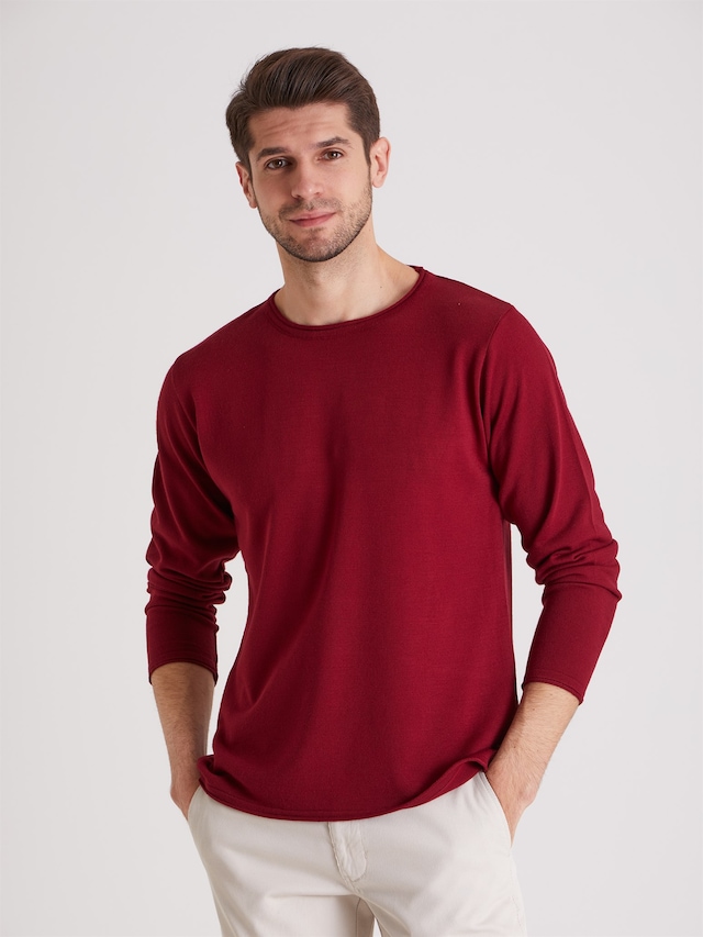 BORDO BİSİKLET YAKA DÜZ ERKEK TRİKO - SLIM FIT