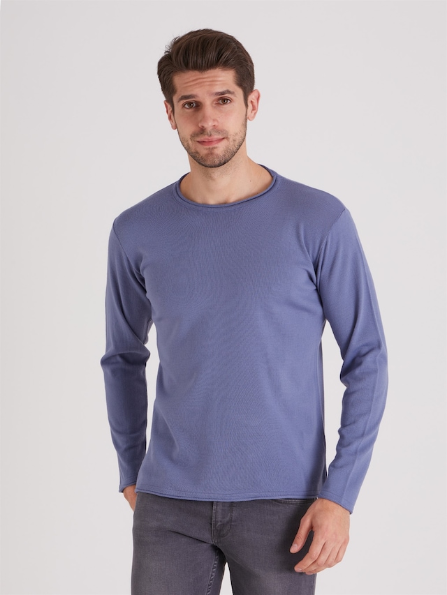 İNDİGO BİSİKLET YAKA DÜZ ERKEK TRİKO - SLIM FIT