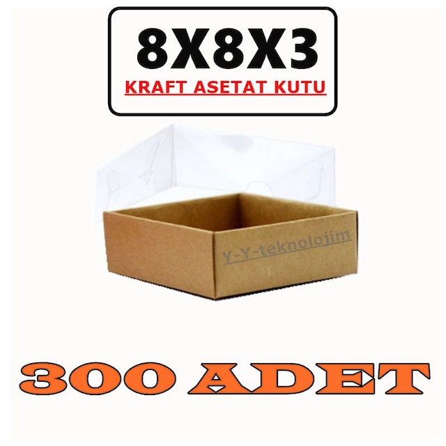 8X8X3 KRAFT ASETAT KAPAKLI KUTU (300 ADET)