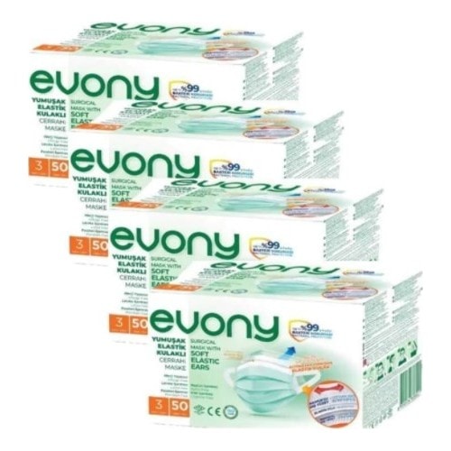Evony Yumuşak Elastik Kulaklı 3 Katlı Telli Cerrahi Maske 200