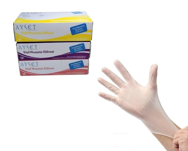 Ayset Pudrasız Vinil Eldiven Muayene Eldiveni 100 lü 1 Paket