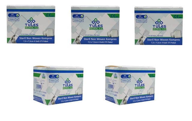 Tules 5 li Steril Non Woven Kompres Spanç 7,5 x 7,5cm 500 Adet