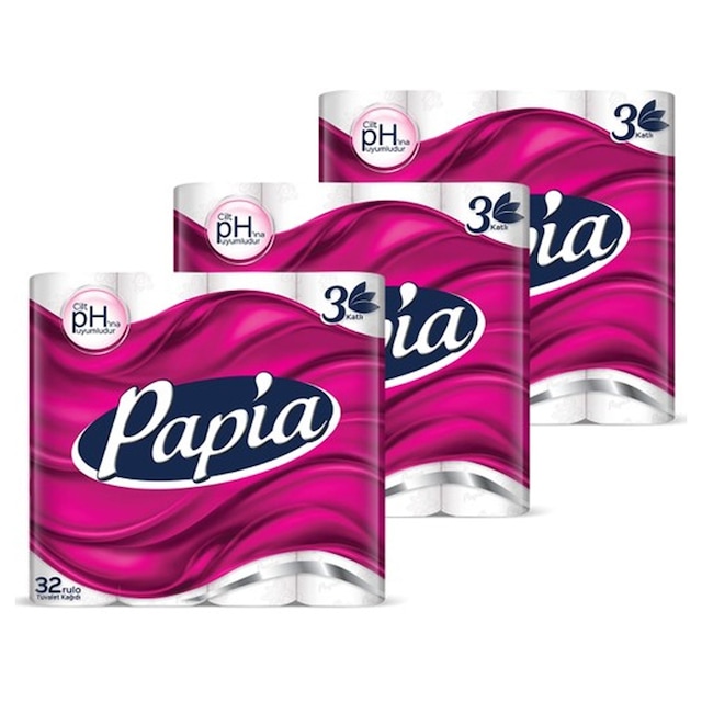 Papia Üç Katlı PH Uyumlu Tuvalet Kağıdı 3 x 32 Rulo