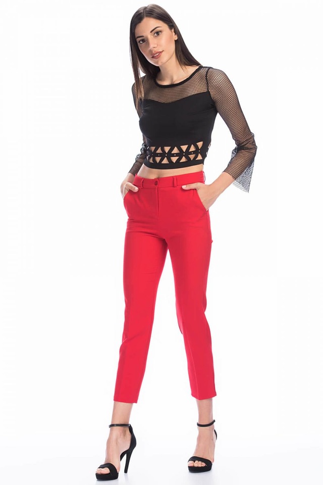 Sense Kırmızı Pantolon - Bilekte Atlas Kumas Pantolon | Pnt19003