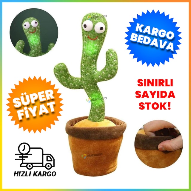 Dans Eden Kaktüs Şarjlı Konuşan Ses Taklit Eden Müzikli Işıklı