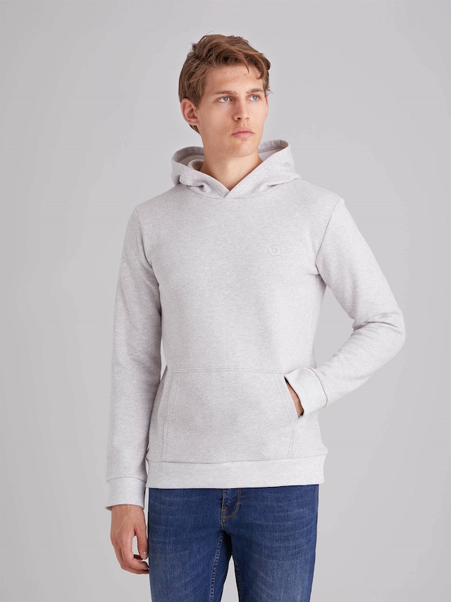 GRİ İÇİ POLARLI KAPÜŞONLU ERKEK SWEATSHIRT - SLIM FIT