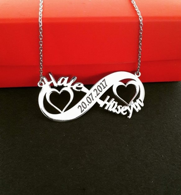 Kalpli İsimli Sonsuzluk Kolyesi İsimli Kolye Gümüş Kolye İsimlik