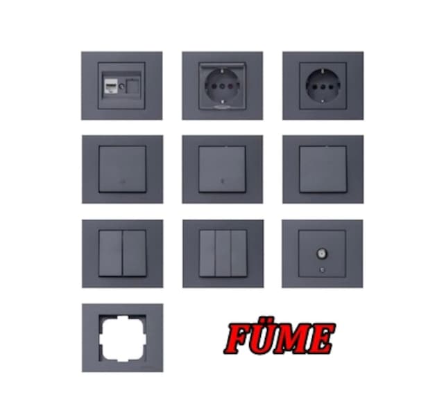 Ovivo Grano Anahtar Priz Çeşitleri - Çerçevesiz Füme Renk