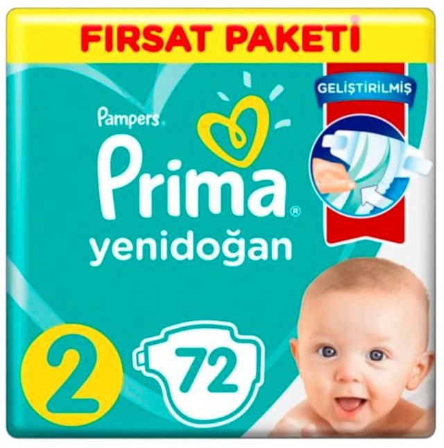 Prima 2 Beden Yenidoğan Bebek Bezi Fırsat Paketi 72 Adet