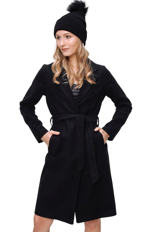 Kadın Siyah Astarlı Kaşe Kaban