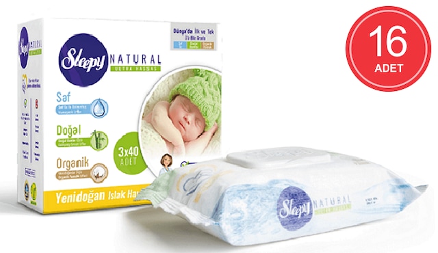 Sleepy Natural Ultra Hassas Yenidoğan Islak Pamuklu Havlu 16 x 40'lı