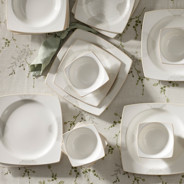 Emsan Catalina 24 Parça 6 Kişilik Porselen Kare Yemek Takımı