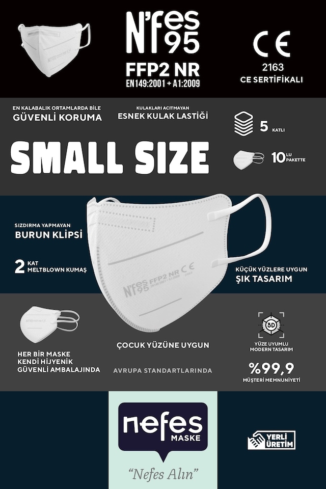 Nefes N’fes N95 FFP2 Çocuk (6-14 Yaş) ve Small Beden Maske 50'li