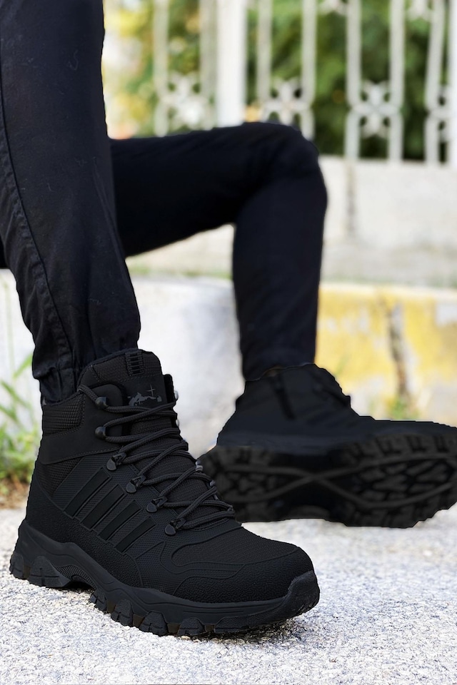 Big King Siyah Çizgili Su Geçirmez Kauçuk Unisex Trekking Bot