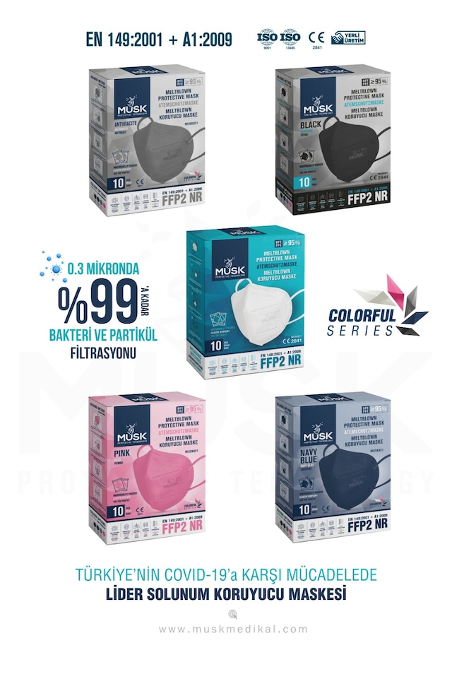 Musk FFP2/N95 Koruyucu Maske 5 Kutu 5 Renk