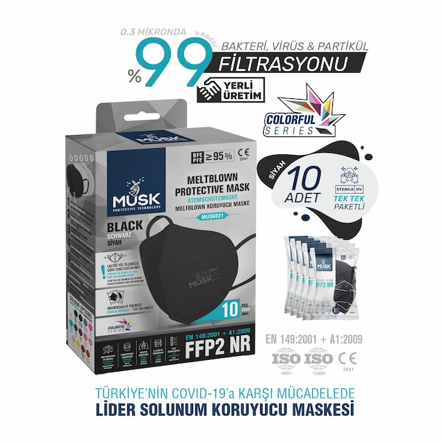 Musk FFP2 N95 Koruyucu Maske Siyah 10'lu 2 Paket (20 Adet)