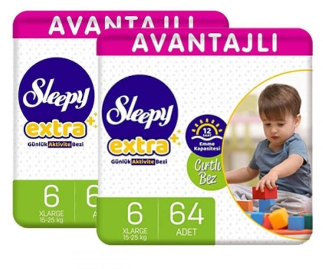 Sleepy Extra Günlük Aktivite Bezi 6 Numara Xlarge Avantajlı 2 x 64 Adet