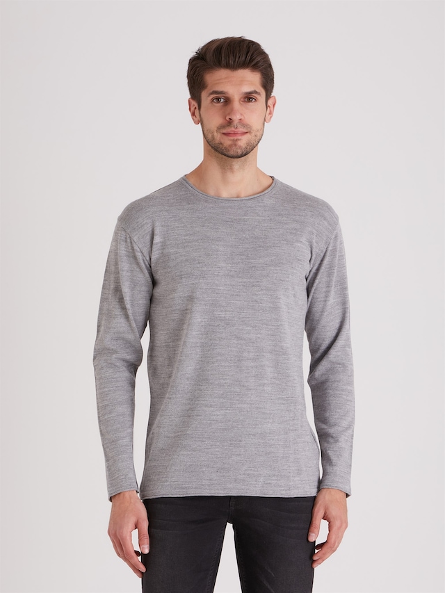 GRİ BİSİKLET YAKA DÜZ ERKEK TRİKO - SLIM FIT