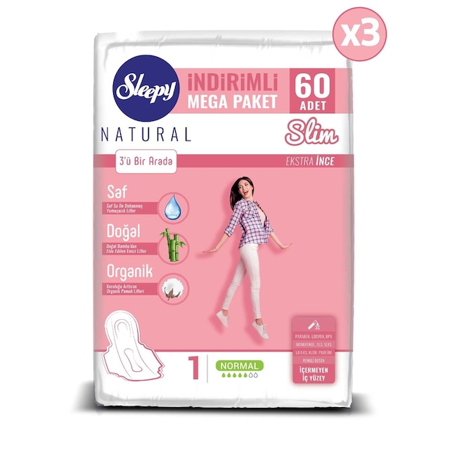 Sleepy Natural Slim Ekstra İnce Hijyenik Ped Normal 60'lı x 3