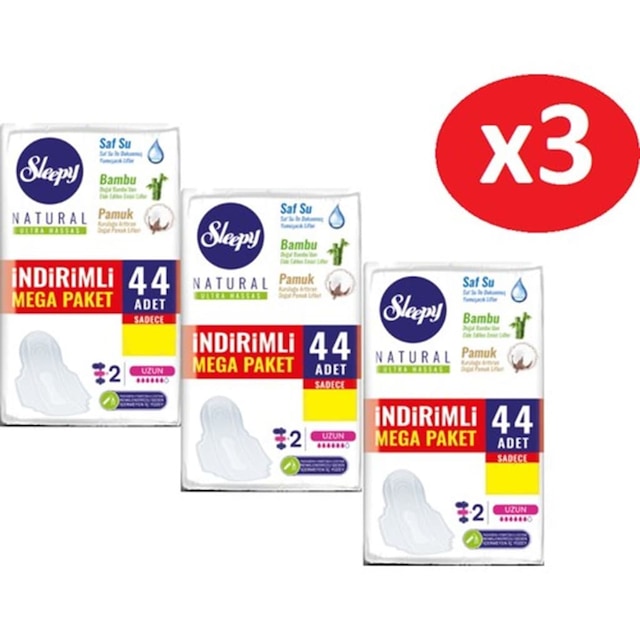 Sleepy Natural Ultra Hassas Hijyenik Ped Uzun 44'lü x 3