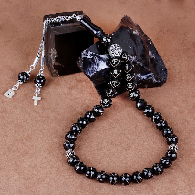 İsme Özel İşlemeli Oltu Taşı Tesbih