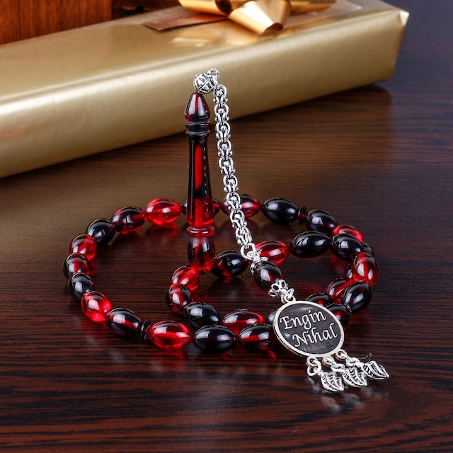 İsme Özel Gece Kızılı Ateş Kehribarı Tesbih