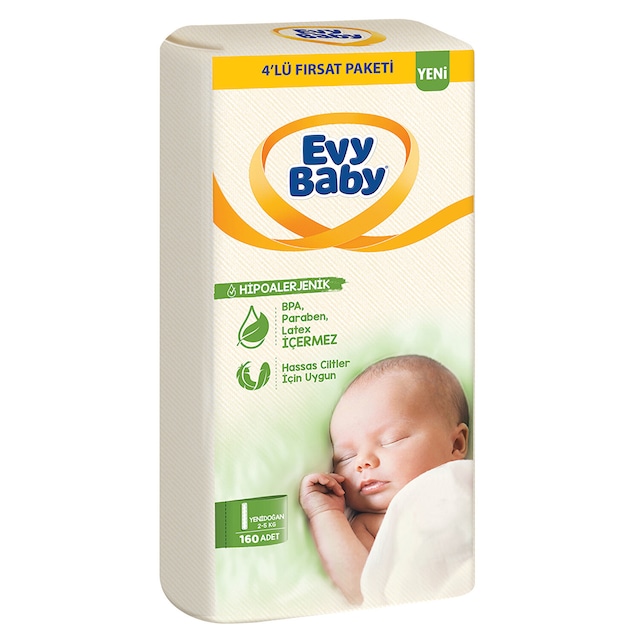 Evy Baby Bebek Bezi 1 Numara Yenidoğan 4'lü Fırsat Paketi 160 Adet