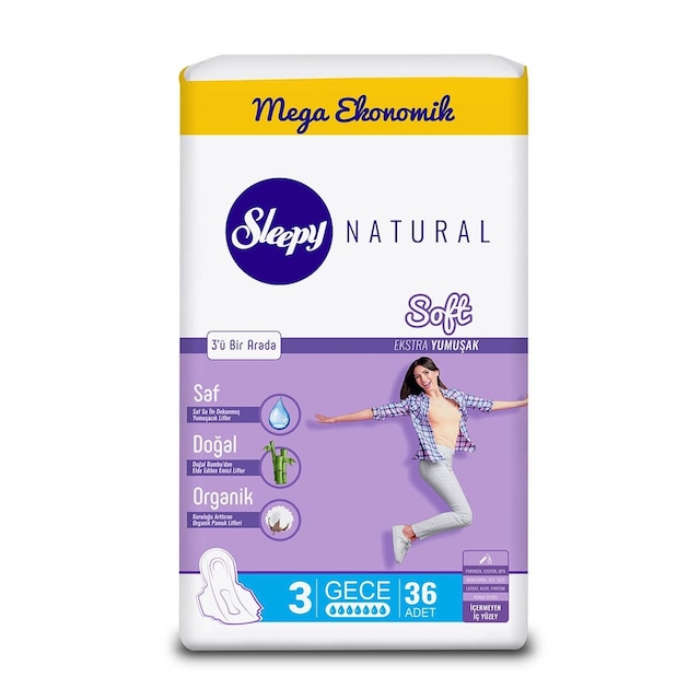 Sleepy Natural Soft Ekstra Yumuşak Hijyenik Ped Gece 36'lı