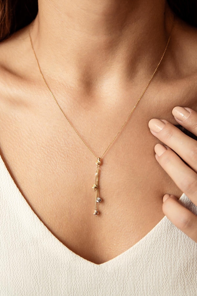 Taşsız Üç Renk Altın Kolye