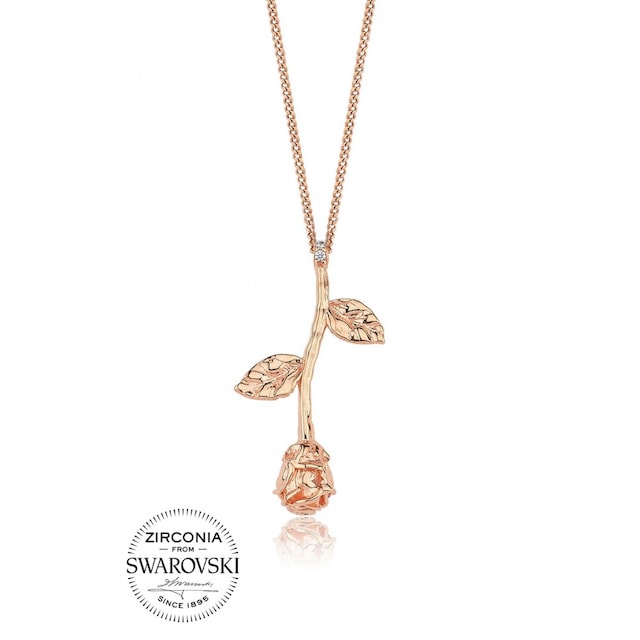 Gül, Swarovski Zirkon Beyaz Taşlı, Rose Gümüş Kolye