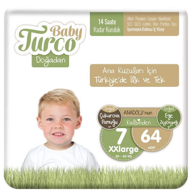 Baby Turco Doğadan Bebek Bezi 7 Numara XXlarge 64 Adet