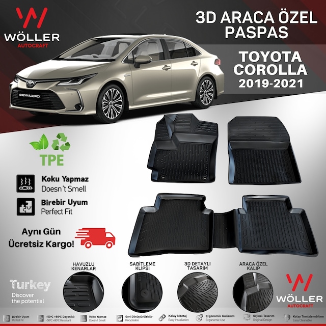 Toyota Corolla Paspas 2019 2021 Arası 3d Havuzlu Wöller Paspas