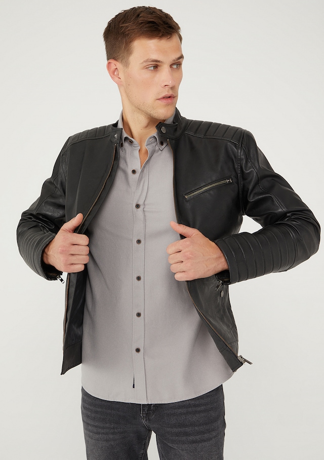 Mavi - Suni Deri Siyah Biker Ceket 010372-900